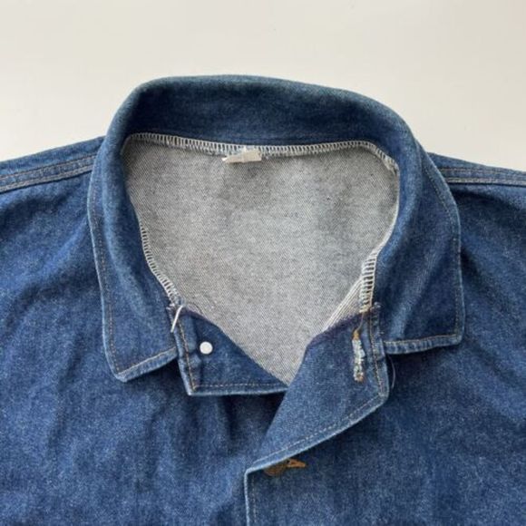 VINTAGE EARLY PRISON BLUES DENIM POCKETED CHORE JACKET COAT MADE IN USA XL RARE - Picture 8 of 9